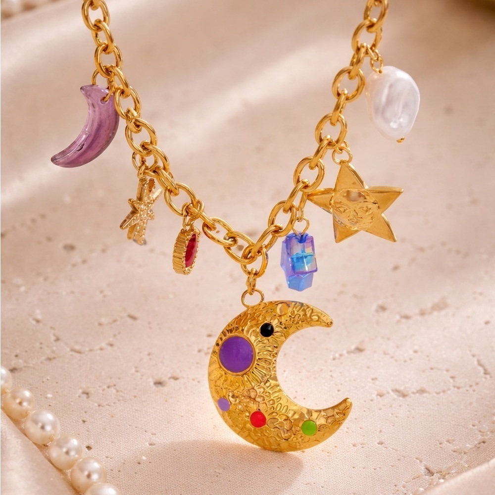 Golden Ocean Charm 18K Gold Stainless Steel Waterproof Necklace